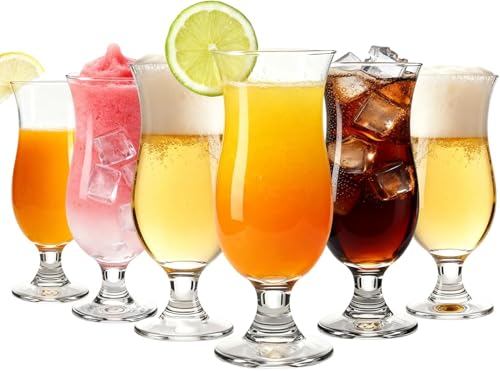 Haayymo Hurricane Glasses Set of 6 410ml Pina Colada Glasses Clear Tall Cocktail Glasses with Tulip Shape for Tropical Drinks Daiquiri Mocktails Juice Milkshake and Party Beverages
