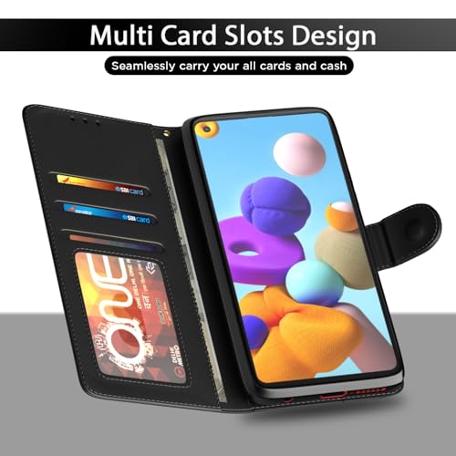Image of Pikkme Samsung Galaxy A21s Flip Case Leather Finish | Inside TPU with Card Pockets | Wallet Stand and Shock Proof | Magnetic Closing | Complete Protection Flip Cover for Samsung Galaxy A21s (Black)