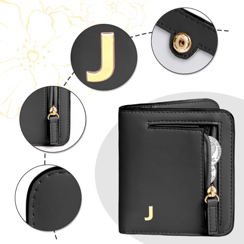 Image of COSHAYSOO Womens Initial Letter RFID Small Wallets Slim Thin Woman Travel Credit Card Cash Coin Holder, Christmas Valentines Easter Birthday Gifts for Mother Daughter Auntie Sister In Law Black J