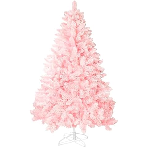 Outroad 6ft Snow Flocked Christmas Tree Premium Hinged Artificial Pine Tree,Xmas Tree Metal Stand and 800 Lush Branch Tips Holiday Decorate, Easy to Assemble,Pink Cover