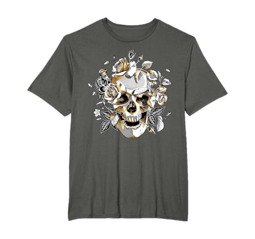 Cool Floral Skull Tee Shirts, Halloween Skull T-Shirt, Skull T-Shirt