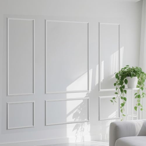 Art3d Pre-Cut Wall Molding Kit Set of 6 Pcs (3 Top + 3 Bottom), Easy Glue-On Installation Wainscoting Panels for Indoor Decoration, Living Room, Bedroom, Off White by Art3d - Used condition - US$29.64