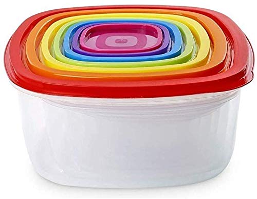 UK Enterprise Plastic Air Tight Refrigerator Freshness Preservation Storage Box Containers Combo with Lids (Rainbow) - Set of 7 Pieces (Multi)-picture-13