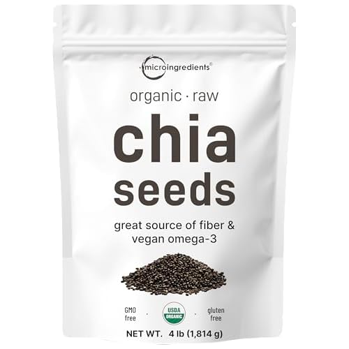 Organic Chia Seeds, 4lbs | Raw Chia Seed Source | Rich in Essential Fiber, Vegan Omega-3, & Plant Based Protein | Great for Baking, Smoothies, Pudding, & Oatmeal | Non-GMO, Gluten Free