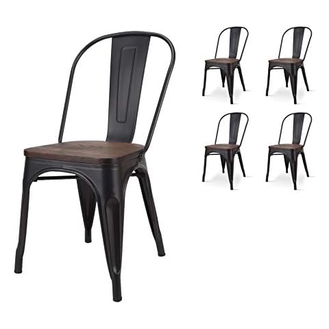 Kosmi Lote de 4 sillas de Estilo Industrial Negro y Madera Oscura Cover