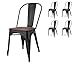 Kosmi Lot de 4 chaises Noires et Bois Style Industriel en métal Noir Mat et Assise en Bois Foncé