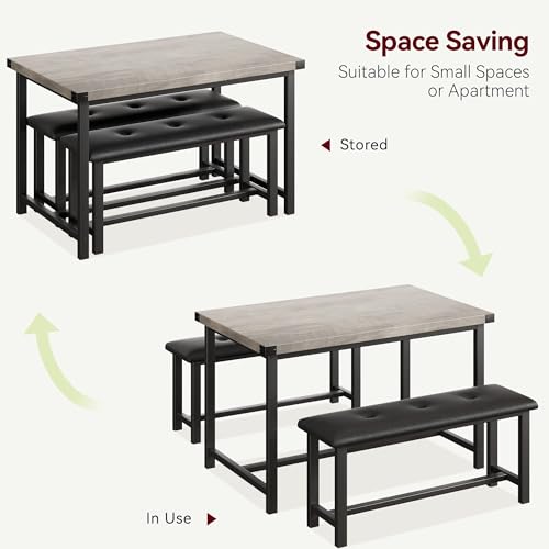 Mesa de comedor industrial de 3 piezas con 2 bancos modernos para cocina pequeña 7