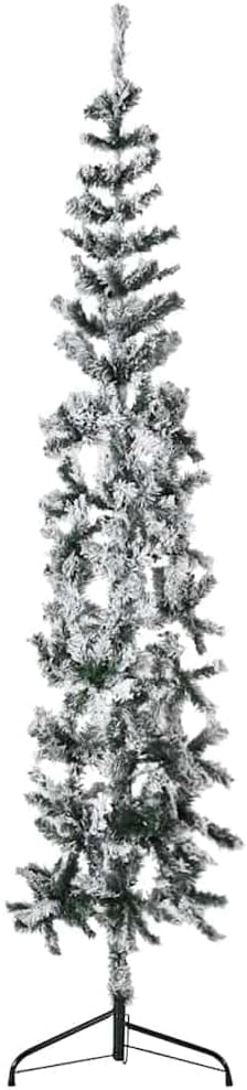 Slim Artificial Christmas Tree with Snow, Green PVC, Steel Stand, Ideal Decor for Living, Light, Party, Scene, and Christmas Celebration