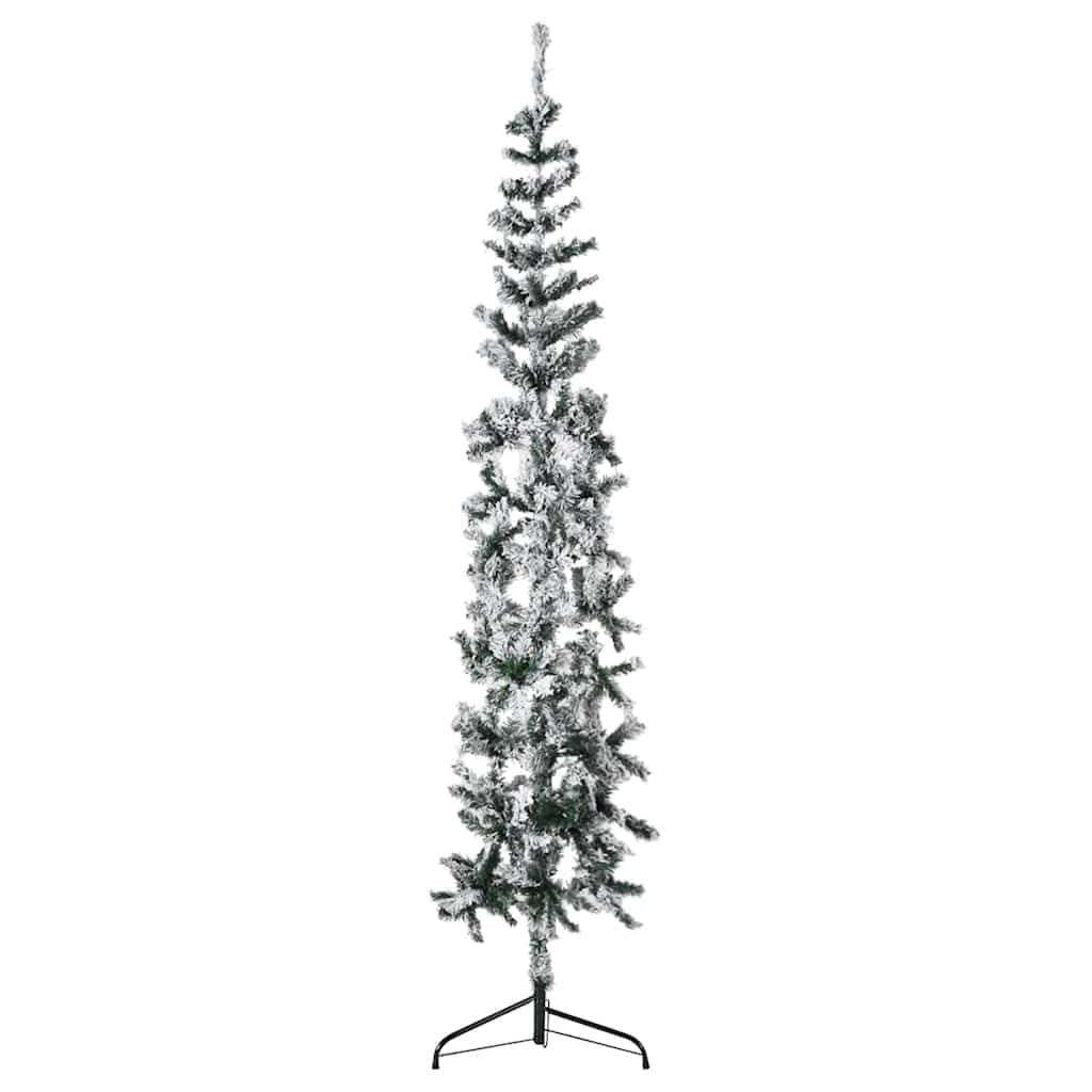Albero di Natale Artificiale in PVC, Design Sottile Semicircolare con Effetto Neve, Salvaspazio, Christmas Tree, Decorazioni Natalizie, Adatto per Casa e Ufficio, Verde e Bianco, 48 x 48 x 180 cm