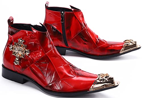 Santimon Ankle Genuine Leather Fashion Zipper Pointed Metal Toe Chelsea Dress Boots For Men Casual Western Wedding Party Cowboy Singer Ballroom Red 10 Us #TOP4