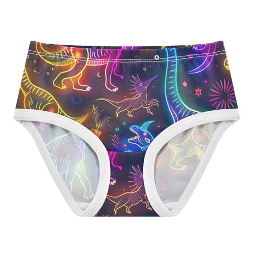 Cute Neon Line Art Dinosaurs Toddler Girl Underwear, Underwear Girls, 2T–8 Years