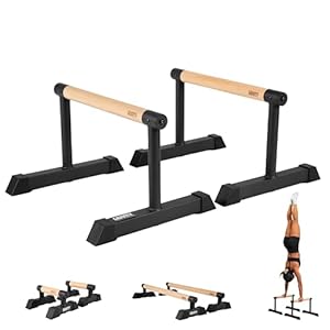 Gravity Fitness Parallettes Bars with Hybrid Wooden Handles, Stable for Calisthenics, Gymnastics, Strength Training, Portable & Lightweight for Home or Commercial Gym