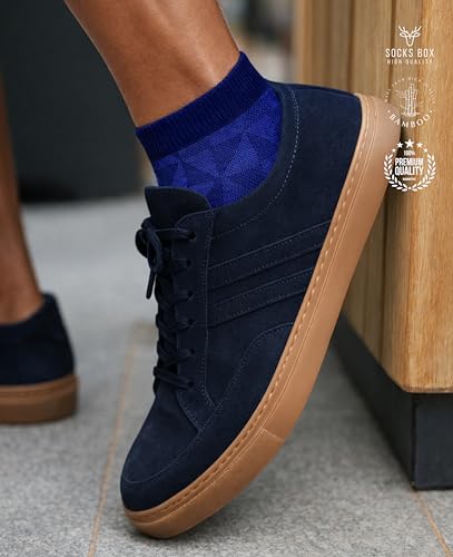 Image of Mens Ankle Socks, Premium Quality Bamboo Rayon Ankle Socks, Patterned, 5 Pairs, Gift Box, Size 8-13