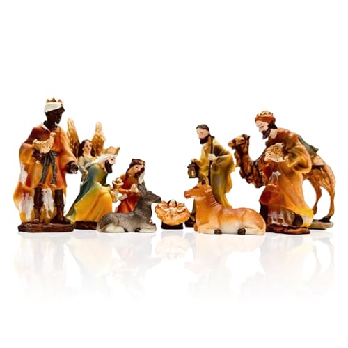 Gesar set Presepe Completo 10 Pezzi – Statuine Presepe in Resina Dipinta a Mano- Personaggi Presepe 9 cm – Natività Tradizionale, Decorazione Natalizia.