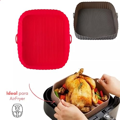 Assadeira De Silicone Forma Para Fritadeira Airfryer 19cm Quadrada Reutilizável E Antiaderente Limpe