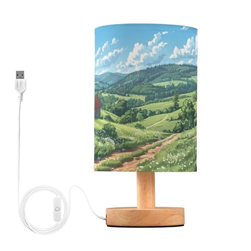 Sevdomey Paesaggio dell'Europa orientale lampada da comodino con porta USB, nessuna lampadina necessaria, luce LED calda per camera da letto, soggiorno, ufficio, lampada da comodino per lettura,