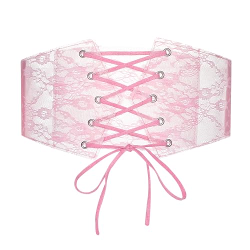 Women Clear PVC Elastic Corset Belt Lace Wide Stretch Waist Belt for Renaissance Pirate Halloween Dress