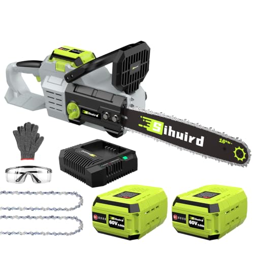 Image of Sihuird 60V 16-Inch Cordless ChainSaw, 2 x 60V 4.0Ah Battery and Charger, Brushless Motor Electric Chainsaw with Tool-free Chain Tension & Auto Lubrication for Tree, Wood Cutting-SL9160 (A)