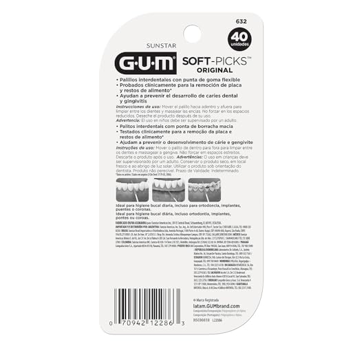 Soft Picks GUM Original, Palitos Interdentais, com estojo portátil, 40 unid., Gum