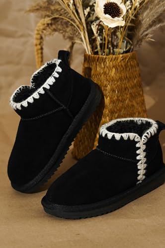 Image of Project Cloud Girls 100% Genuine Leather Non Slip Fur Lined Ankle Boots