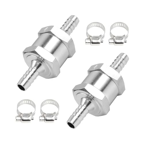 Zpana 2PCS Car One Way Check Valve with Clamps, 1/4" 6mm Aluminum Alloy Non-Return Fuel Hose Control Check Valve for Petrol Diesel Oil Water, Universal for Motorcycle Truck SUV