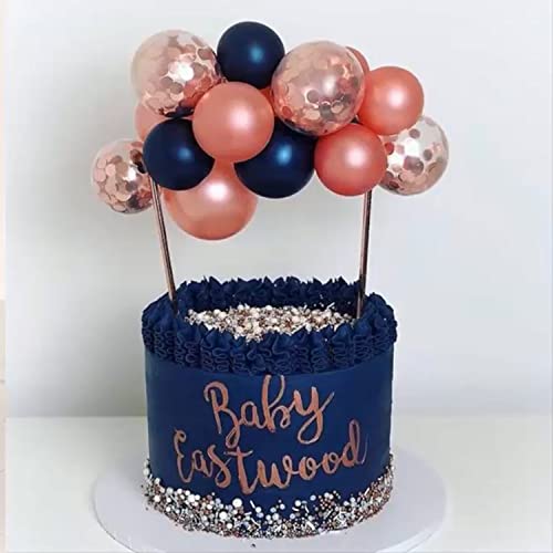 Roségold Luftballons Kuchen Topper Geburtstag 10 Stück, Navy Blau Mini Ballons 12.7cm Wolke Girlande mit Konfetti Ballons und Band Geburtstagsdeko für Mädchen Jungen Geburtstag Hochzeit Baby Shower Cover