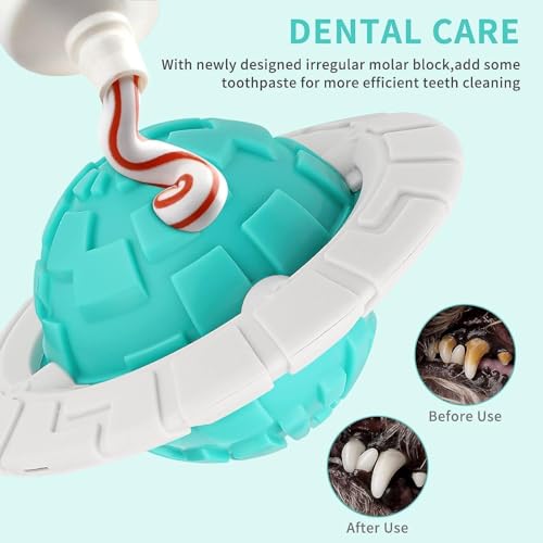 Image of DISSKNIC KIMEE Dog Toys for Aggressive Chewers, Rubber Dog Ball Toy, Indestructible Squeaky Chew Toy, Interactive Fetch Ball for Large & Small Dogs, Puppy Teething Dental Toy, UFO Flying Disc (Blue)