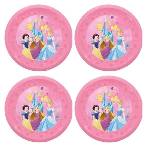 Procos - Plato Princesa Disney, plástico, 4 piezas, reutilizable, vajilla de fiesta para cumpleaños o fiesta temática, princesa