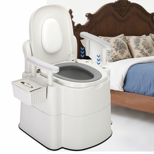 Image of Bedside Commode,Upgraded Safety Commode(520 lbs),Toilet for Elderly and Disabled Bedside Potty Chairs for Adults Silent Close Commode Toilet for Elderly & Adults - Detachable Handles, Anti-Slip Base