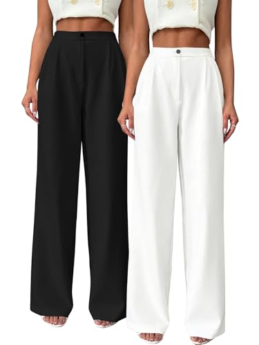 Image of Toochki Trousers for Woman Pants Women's Formal Office Korean | Beige Track Pant | Straight | Cotton Spandex Stretchable Trouser | High-Waisted Bottom Wear | Pack of 2 Combo