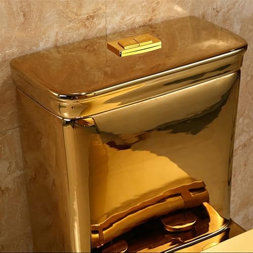 Inodoro Gold One Piece para Hogar, Altura Universal Moderna con Diseño de Placa Dorada, Inodoro Sifónico de Descarga Dual para Baño de Hotel, 700x390x750mm miniatura 4