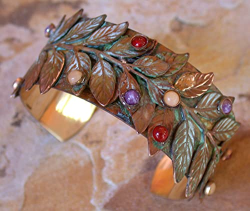 Elaine Coyne Collectible Artwear Bayberry Leaf Cuff Bracelet with Semi-Precious Stones - USA Made3