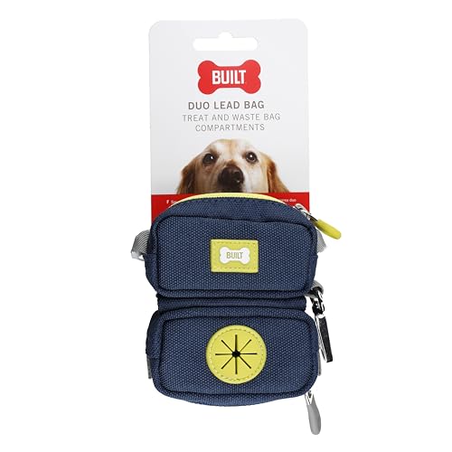 BUILT PET NightSafe Kotbeutelhalter und Leckerli-Spender, Clips an der Leine für Spaziergänge mit dem Hund, freihändige Duo-Tragetasche mit 2 Fächern für Abfallsäcke und Belohnungen, Befestigung an