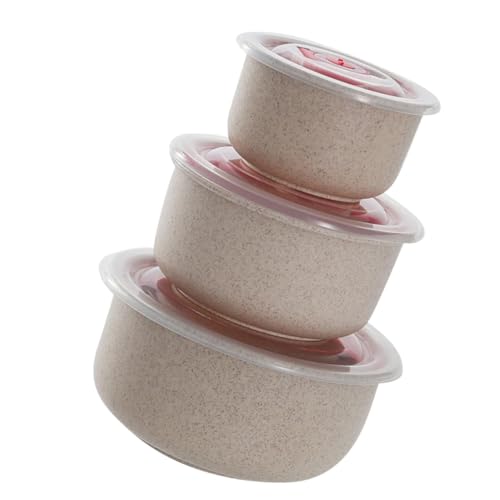 NOLITOY 3個 小麦わら製食品保存容器点 軽量持ち運び簡単 電子レンジ対応 密封ランチボウル 北欧クリーム色 家 レストラン用
