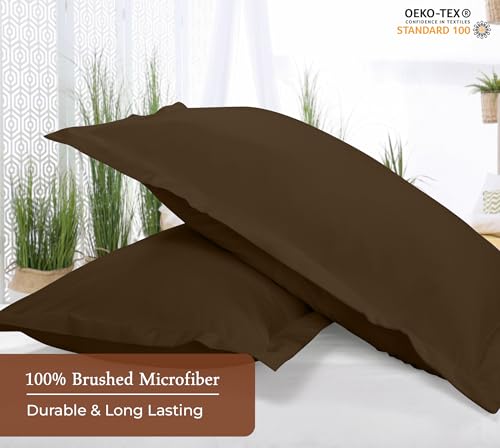 Image of Royale Linens Pillow Shams 2 Pack Standard Size 20x26 Inch - 1800 Microfiber - Bed Pillow Shams, Wrinkle Resistant Super Soft and Cozy - Back Overlap Closure - Oxford Pillowcase (Standard, Chocolate)