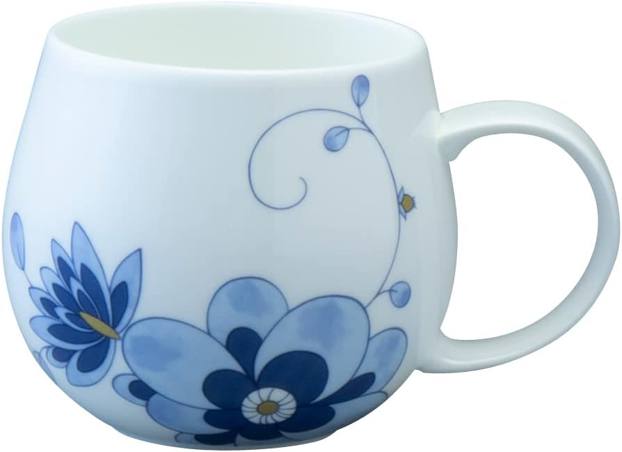 Narumi 52442-2816 Milano Duo, 12.2 fl oz (360 cc), Blue, Plum Blossom, Balloon-shaped, Soft Design, Present, Microwave Warm, Dishwasher Safe, Gift Box Included