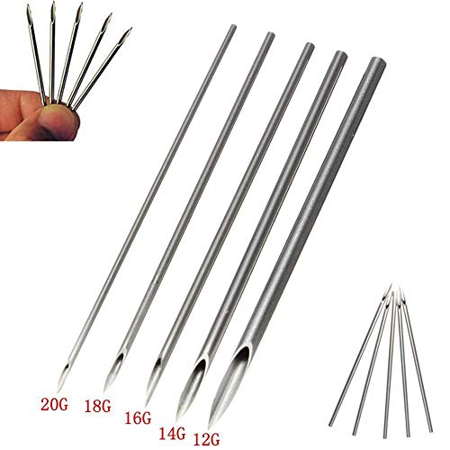 Ear Nose Piercing Needles - BoChang 50Pcs Mixed Sizes 12G 14G, 16G, 18G and 20G Individualized Package Body Piercing Needles for Piercing Supplies Piercing Kit Body Piercing Tool (50)