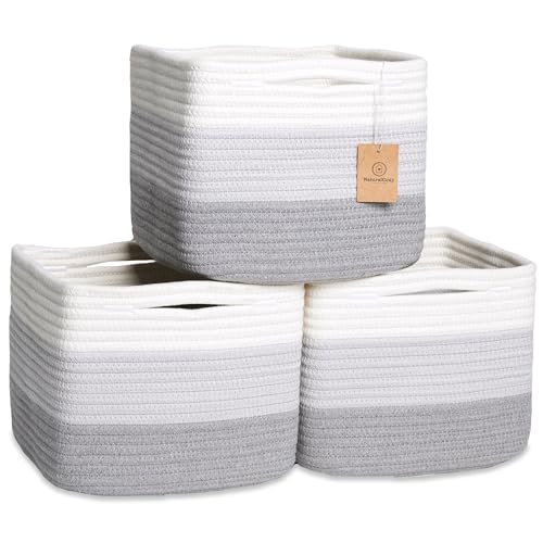 NaturalCozy Storage Cubes 9”x9”x7”Cotton Rope Woven Baskets for Organizing 3-Pack