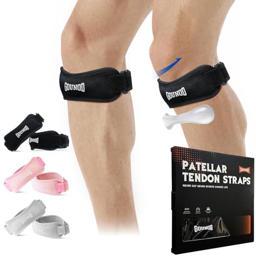 GOUNOD Patellar Tendon Support Strap 2 Pack,Knee Strap for Knee Pain Relief,Patella Band for Basketball, Jumpers Knee, Tendonitis, Running, Hiking, Soccer, Osgood Schlatter（Black