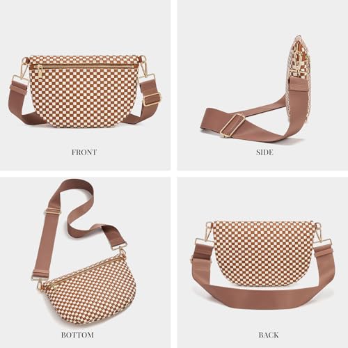 Image of Woven Crossbody Bags For Women, Checkered PU Waist Pack Travel Sling Bag