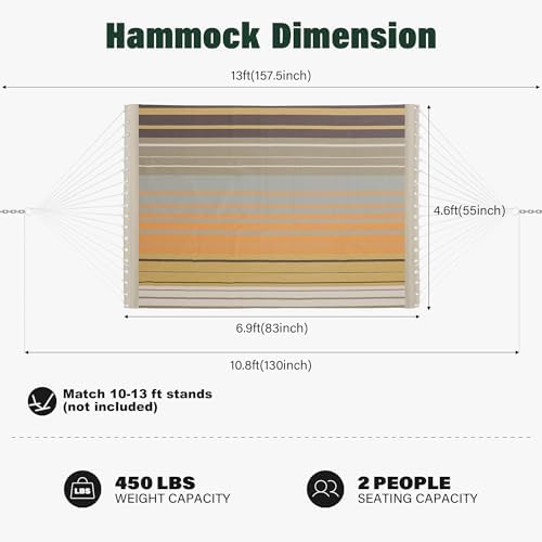 Patio Watcher 13 FT Quick Dry Textilene Hammock - Outdoor Double Hammock - Heavy Duty Hammocks for Outside - 450 lbs Capacity - Coffee