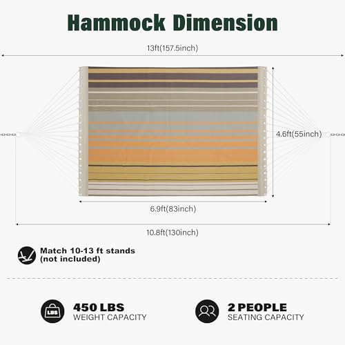 Patio Watcher 13 FT Quick Dry Textilene Hammock - Outdoor Double Hammock - Heavy Duty Hammocks for Outside - 450 lbs Capacity - Coffee