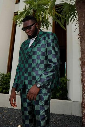 Barabas Men's Checkered Pattern Peak Lapel Suit 4SU094