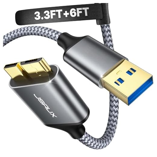 JSAUX [3.3FT+6.6FT] Micro USB 3.0 Cable, USB A Male to Micro B Cable 2 Pack External Hard Drive Cable Nylon Braided Cord for Samsung S5/Note 3, Camera, Toshiba, Seagate Hard Drive, WD Hard Drive-Grey