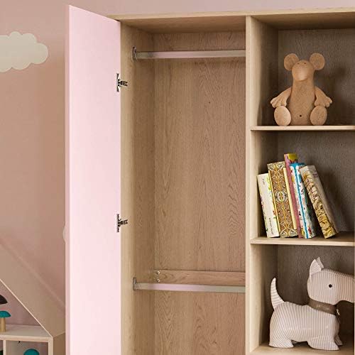 Junior Vida Neptune 1 Door Wardrobe Bedroom Clothes Rail Storage Children's Kids Furniture (Pink & Oak)