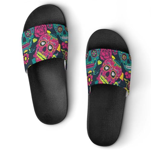 Chaussons de maison crâne rouge pour femme : sandales de bain et claquettes de douche
