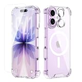 WSRBWET for iPhone 17 Case with Tempered Glass Screen Protector & Lens Protector, Compatible with MagSafe, Military-Grade 4-Corner Shockproof, Magnetic & Anti-Yellowing Clear Case