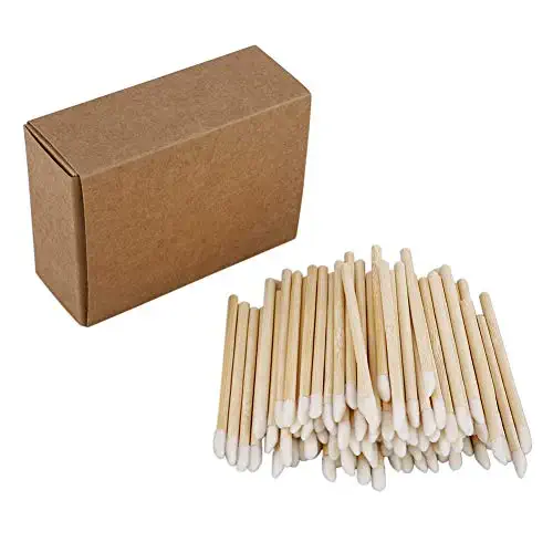GWOKWAI 100pcs Disposable Makeup Applicators Lipstick Applicators, Eco-friendly Applicator Lip Gloss Wand with Bamboo Stick Handle Lip Brushes for Lip Extension Application Makeup Kits