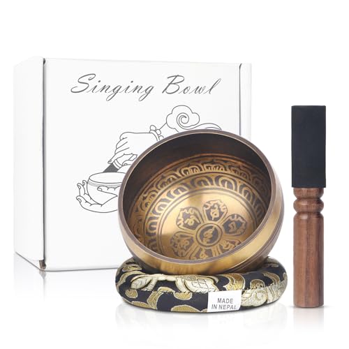 Kmise Tibetan Singing Bowls Set- Handmade in Nepal Meditation Sound Bowls for Yoga, Meditation...