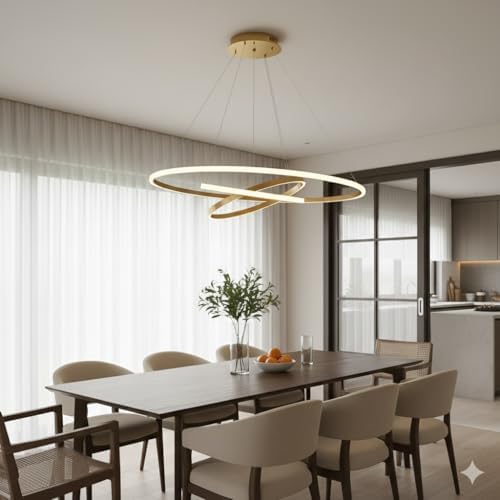 Luminária Pendente LED Moderna 3 Anéis 72W, Redonda Embutida, Reg...